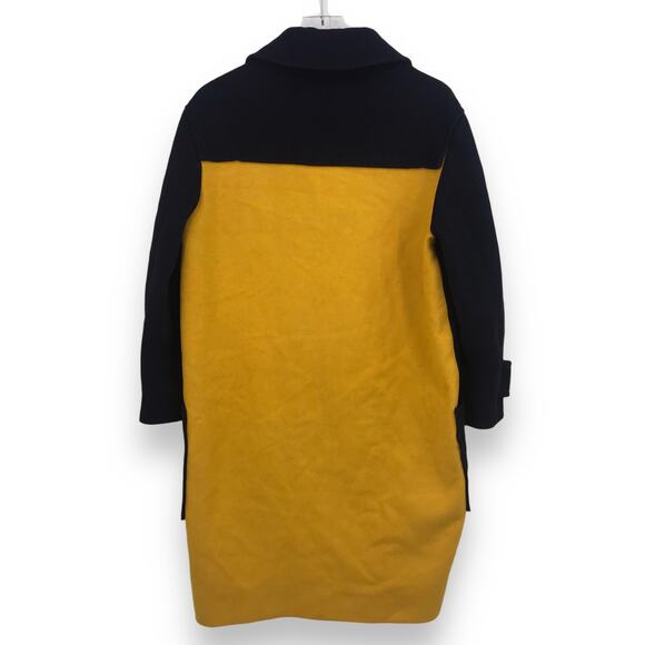 Cedric Charlier Navy and Yellow Colorblock Coat 10 Collared Button Front Pocket - Picture 2 of 9